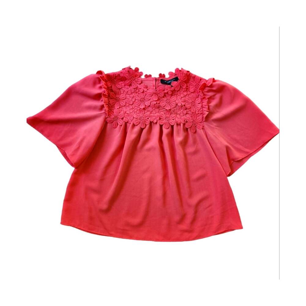 Marc New York Andrew Marc floral blouse coral size M NWT